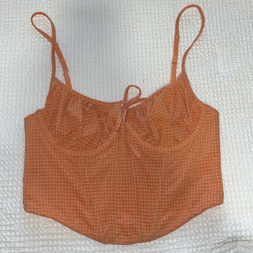 Urban Outfitters out from under corset top - size medium, orange gingham
